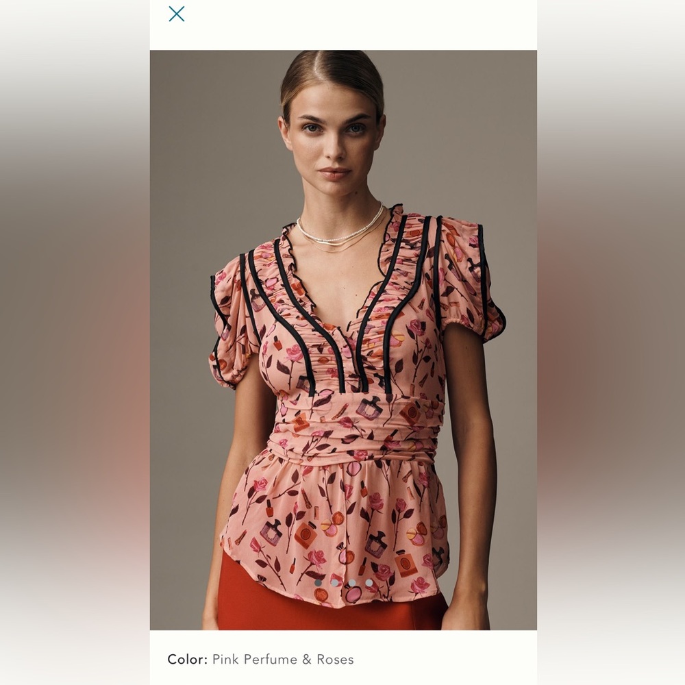 Anisa Makhoul × Maeve V-Neck Puff-
Sleeve Printed Blouse